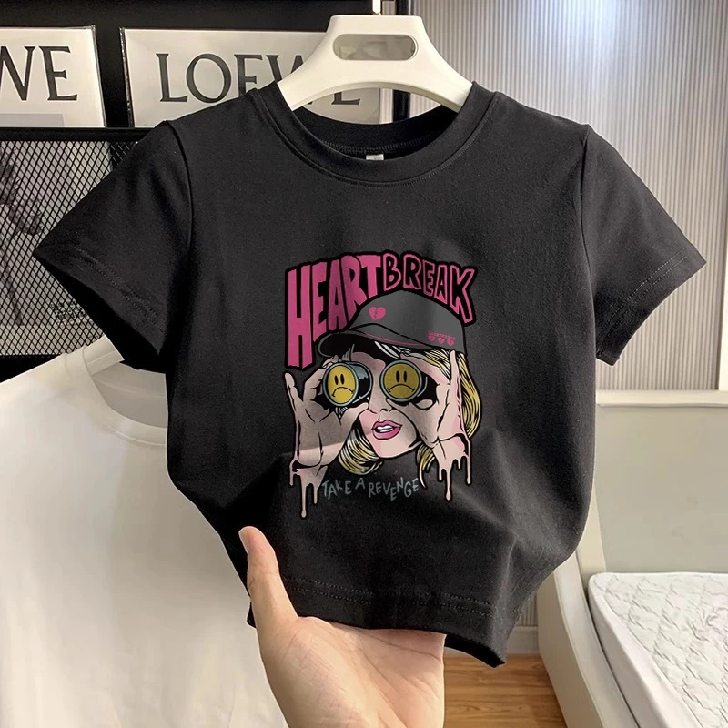 CROP TOP WANITA HEART BREAK BAHAN KNIT PREMIUM KAOS HEART BREAK