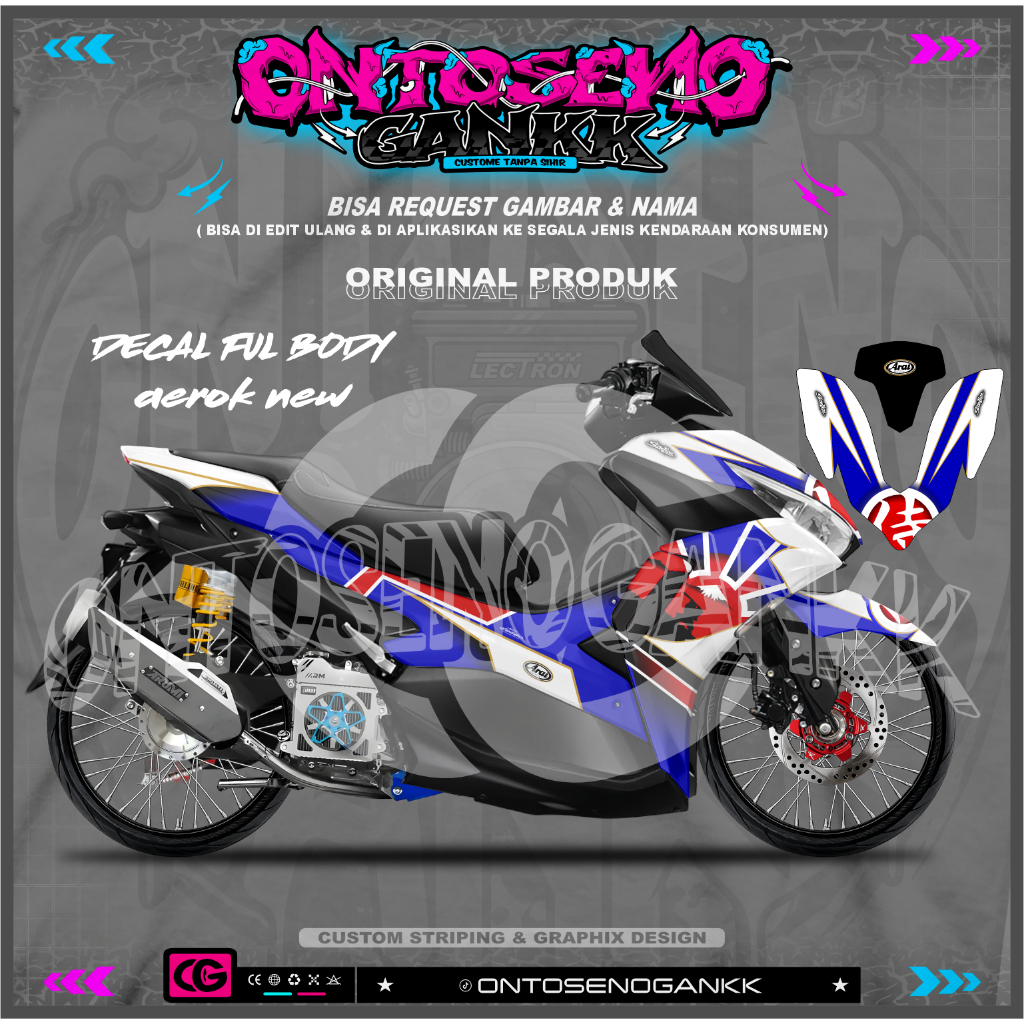 STICKER DECAL FULL BODY HALUS NEW AEROX / AEROX OLD CONNECTED 155 MOTIF ARAI - BAHAN MAXDECAL PREMIU