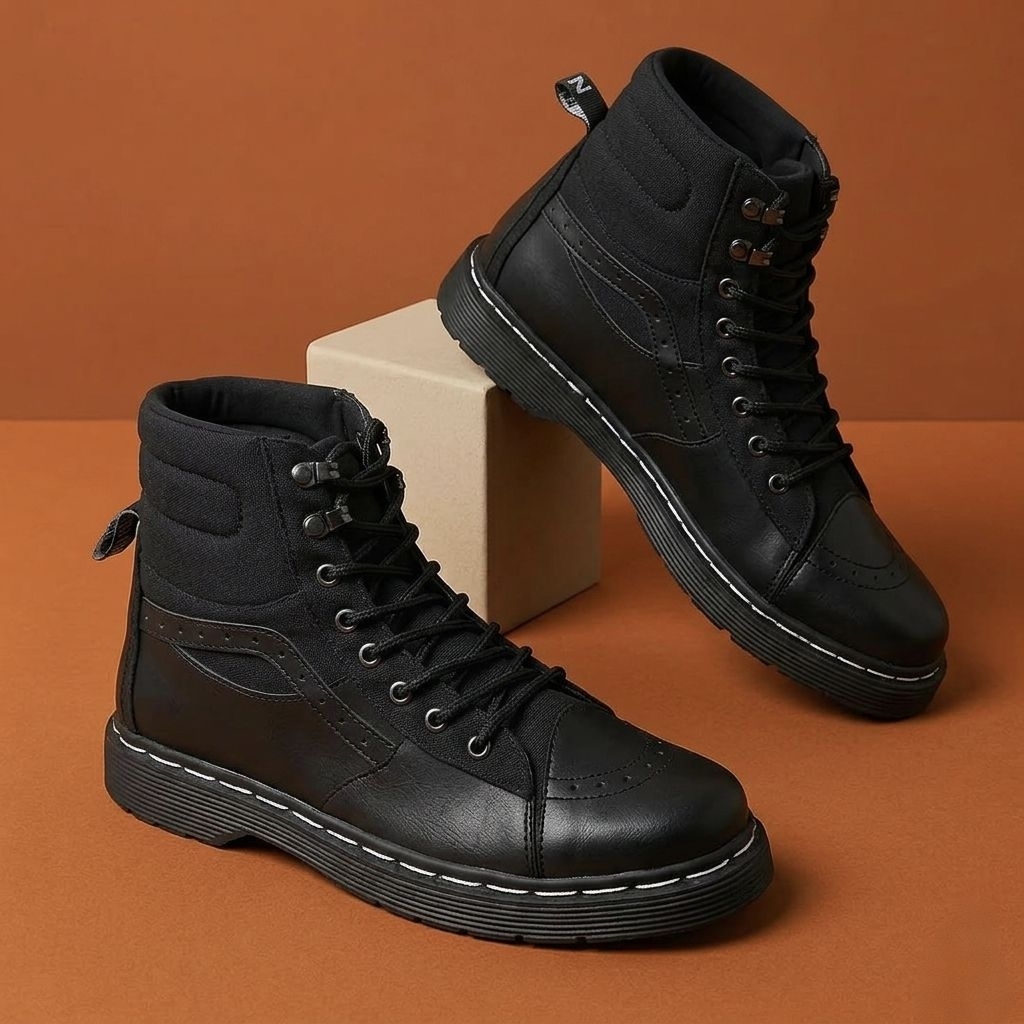 Sepatu Boot Pria Casual Docmart Tinggi Kulit PU