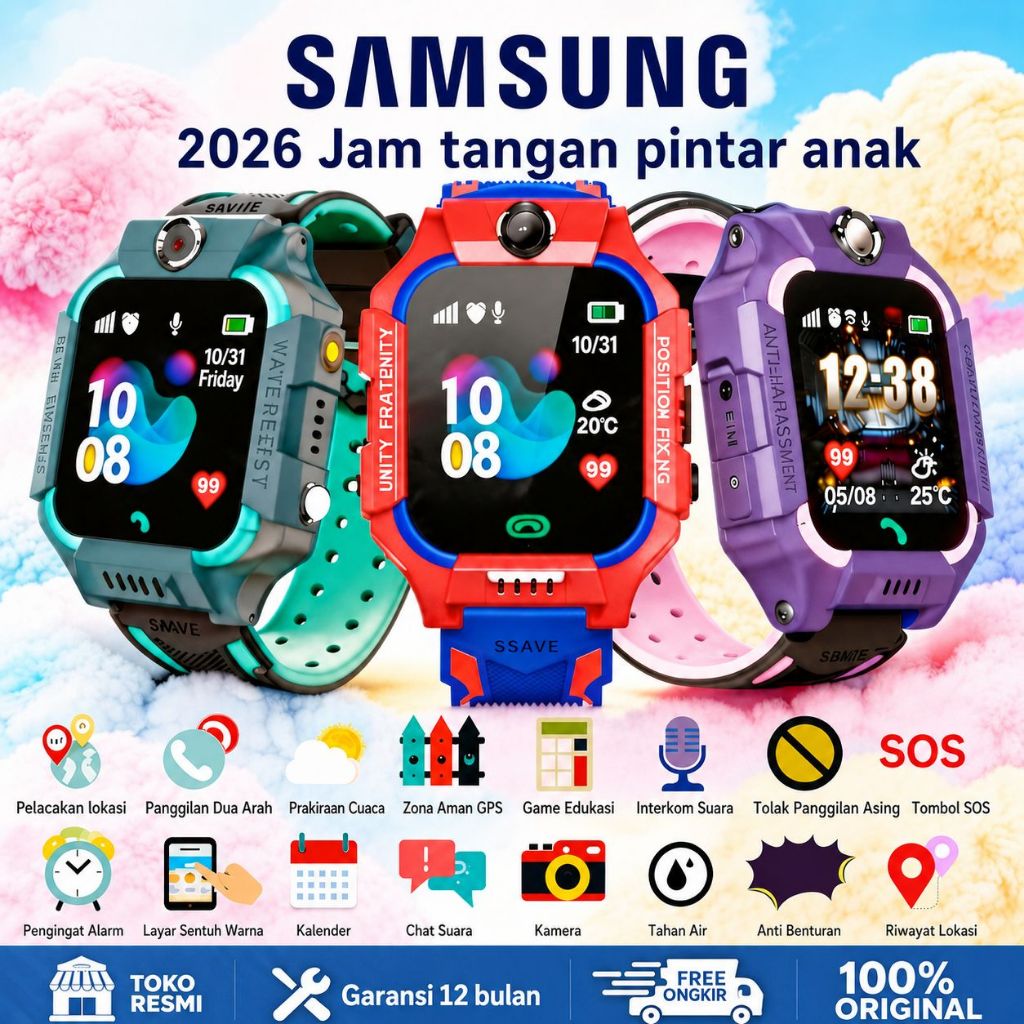 [100% ORI]Samsung Smartwatch anak Jam tangan Kamera ganda 360 derajat flip lP67 Menelepon-GPS-SOS