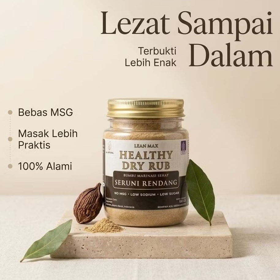 Lean Max Healthy Dry Rub Rendang 100gr - Bumbu Marinasi Diet Sehat Garam Himalaya Non MSG Rendah Kal