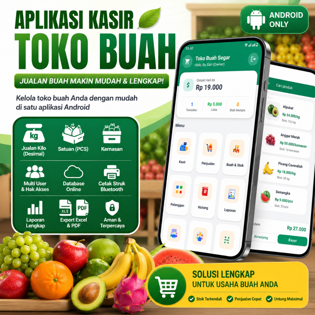 Aplikasi Kasir Toko Buah dan sayur Android Online Multi User – Penjualan Buah Kilo, PCS & Kemasan