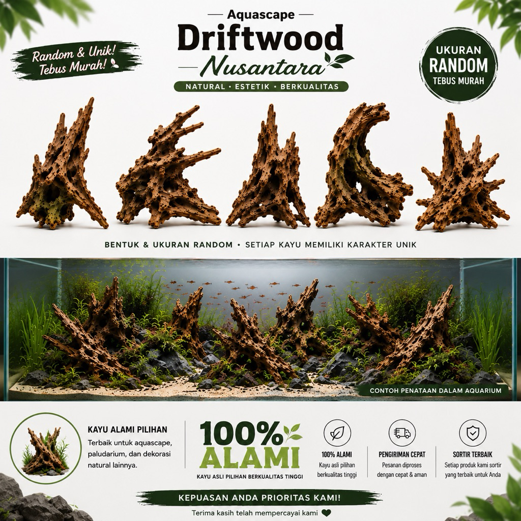 Kayu Rentek Mini Aquascape Random 4-10cm Driftwood Hias Aquarium Akar Kayu Kecil Tebus Murah