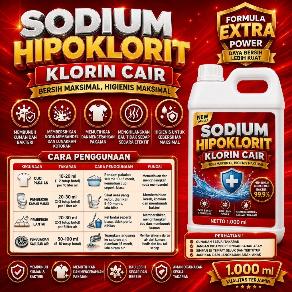 Klorin cair pemutih air dan pemutih baju putih