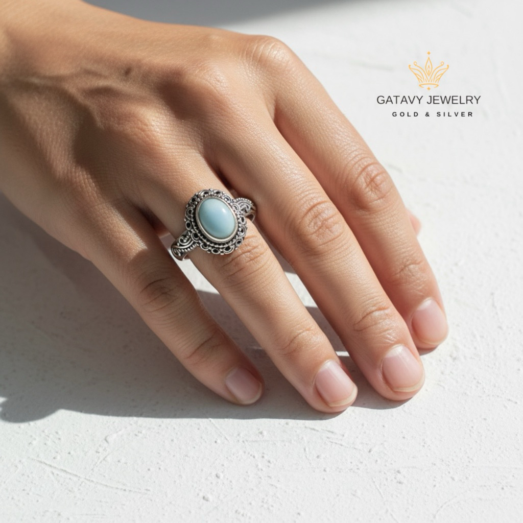 Cincin Perak 925 Dengan Batu Larimar | Ring Silver 925 With Larimar Stone | Gatavy Jewelry | GJR 003