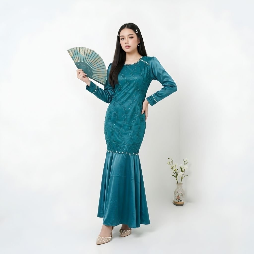 Gamis Pesta Wanita Elegan Dress Mermaid Brokat Payet Mewah Baju Kurung Modern Lebaran Dtris Cl