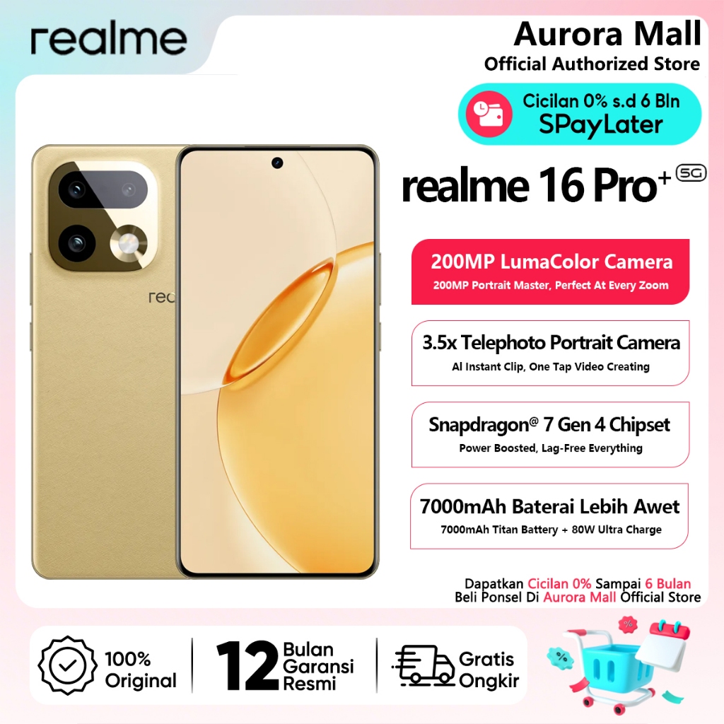 realme 16 Pro+ 5G 12/512GB (12GB+14GB Extended RAM) Garansi Resmi Indonesia Hp Android Terbaru 2026