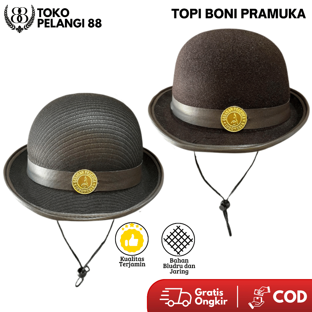 Boni Pramuka Laken Topi Boni Pramuka Putri Bahan Laken Beludru dan Rajut Coklat Tua Bulat Laken dan 