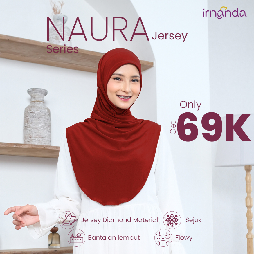 Irnanda Hijab - Naura Bergo Instant Malay Jersey Premium Anti tembem | Maroon