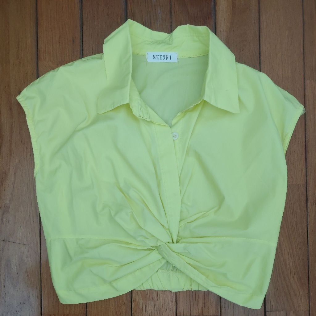 kemeja crop/crop shirts/atasan crop/baju crop/kemeja karet/crop top/kemeja kuning/baju kemeja crop