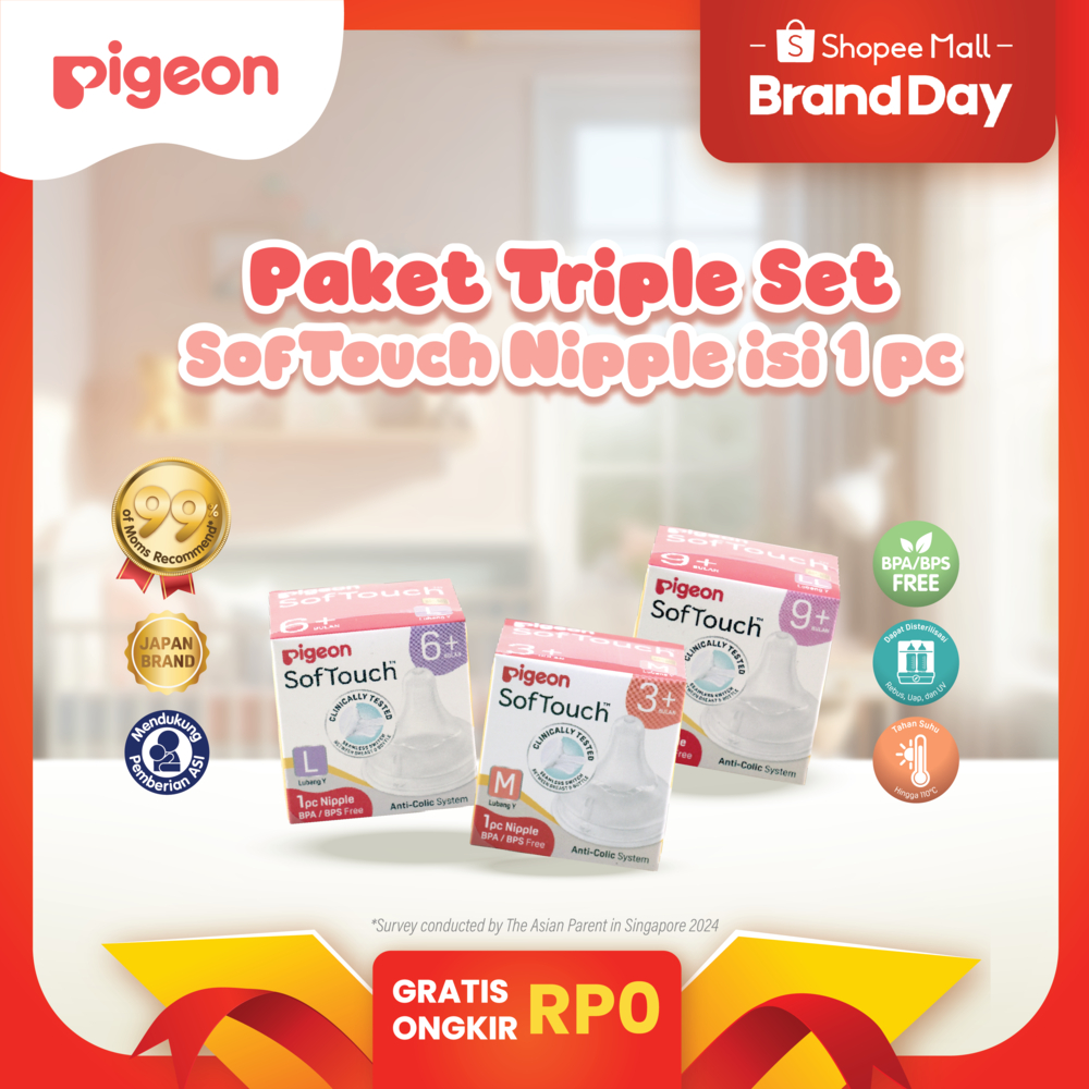 [TRIPLE SET] PIGEON SOFTOUCH NIPPLE DOT BOX 1 PC  UKURAN M L LL|DOT BAYI |  LATCH ON LINE| LEMBUT | 