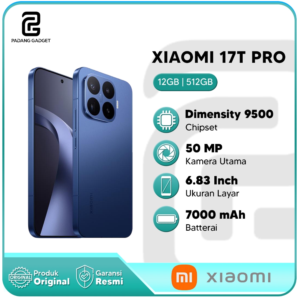 Xiaomi 17T Pro 12/512GB 7000mAh+100W Dimensity 9500 144Hz HP Android Smartphone Baru Garansi Resmi