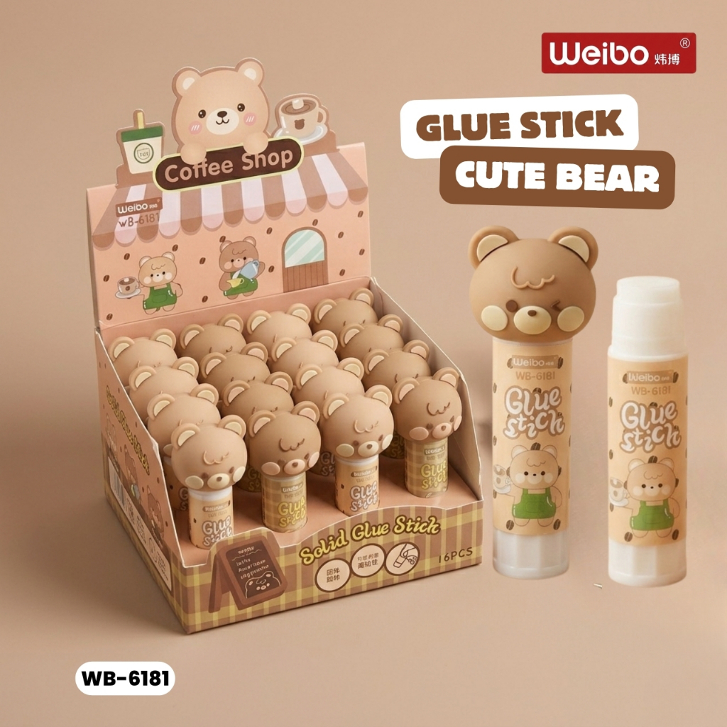 Glue Stik Impor Weibo WB-6181 Bear Coffe Shop Lem Stick Kertas 8gr - Satuan