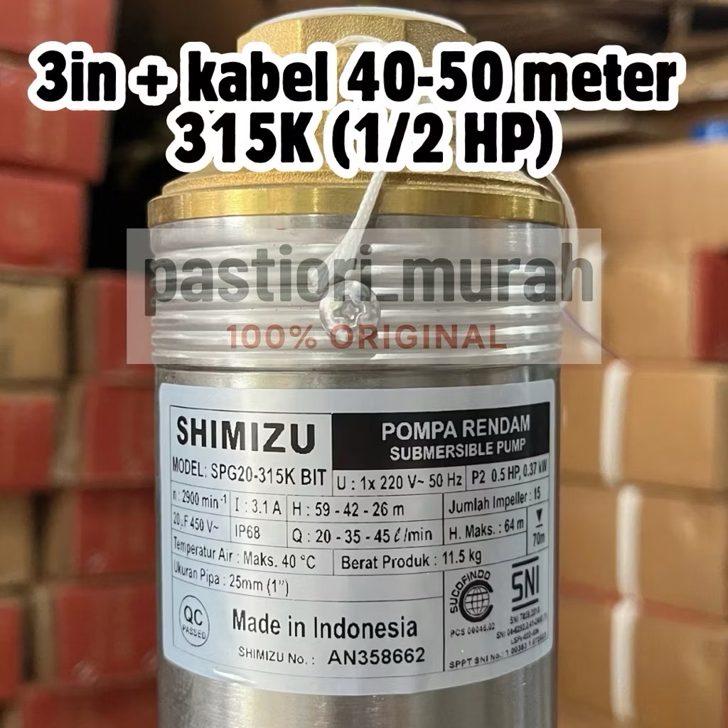 Pompa Submersibel Shimizu 3in 3” 0.5hp 1/2pk 1/2 hp 0.5 + Kabel + Control Box  SPG20 315K SPG 20 315