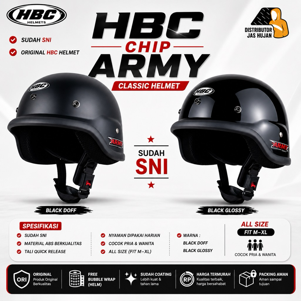 Helm HBC Army Solid Black Doff/ Helm Chip Army