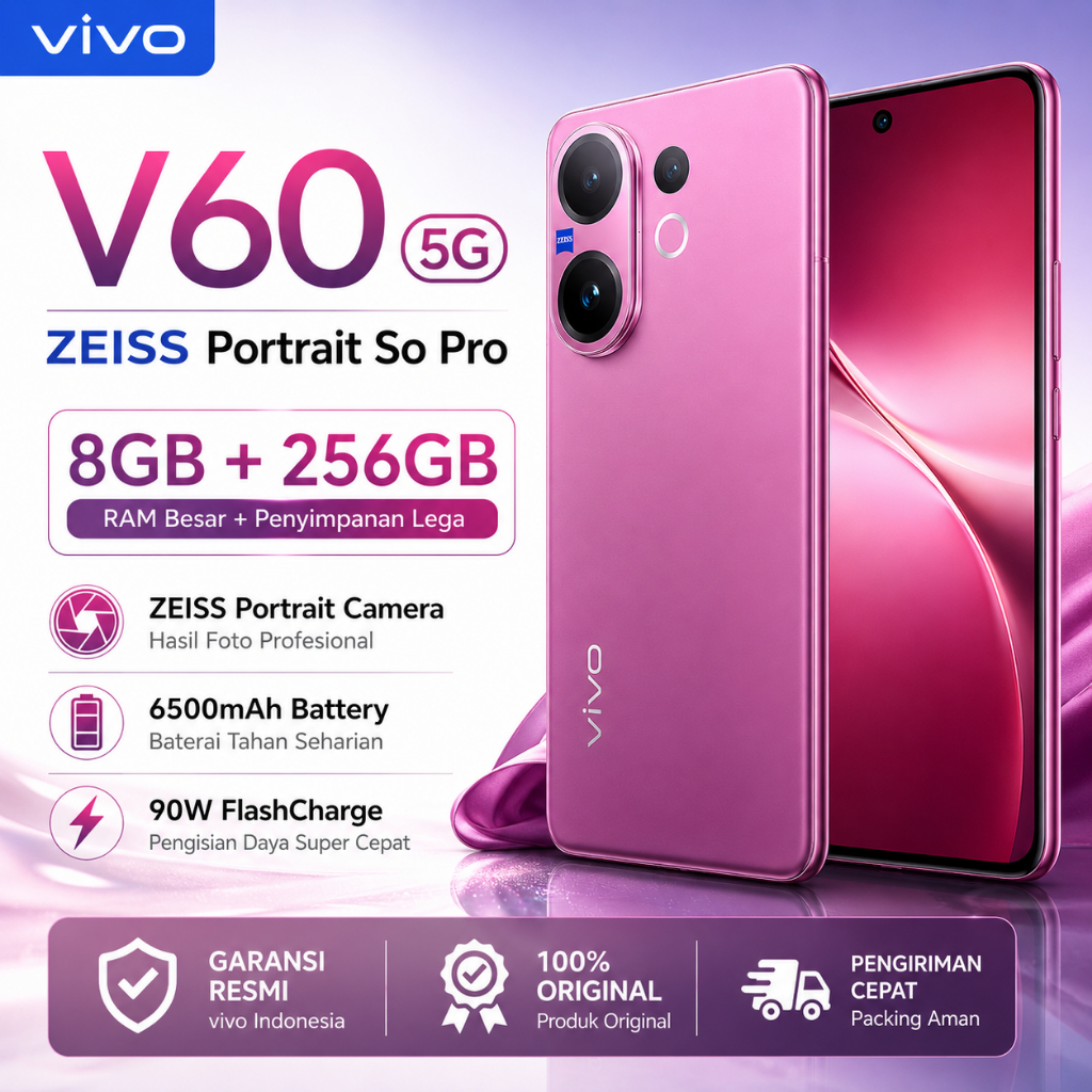 VIVO V60 5G RAM 8GB ROM 256GB Original Garansi Resmi Kamera ZEISS AI AMOLED NFC Fast Charging Batera