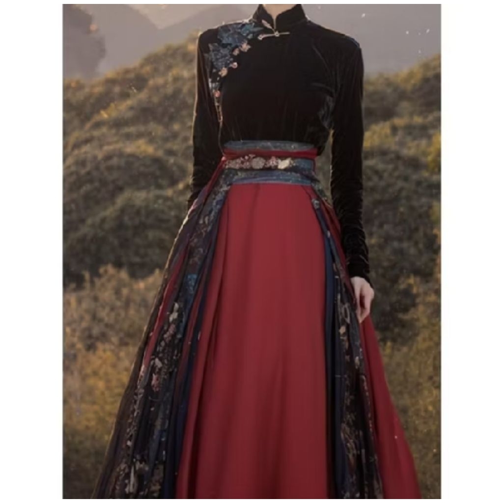 set hanfu wanita beludru pakaian tradisional