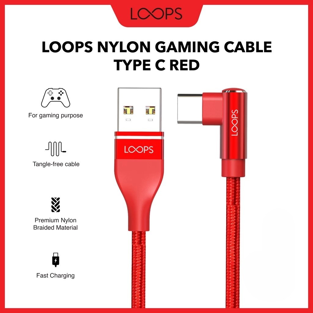 Loops Nylon Gaming Cable Type C Red