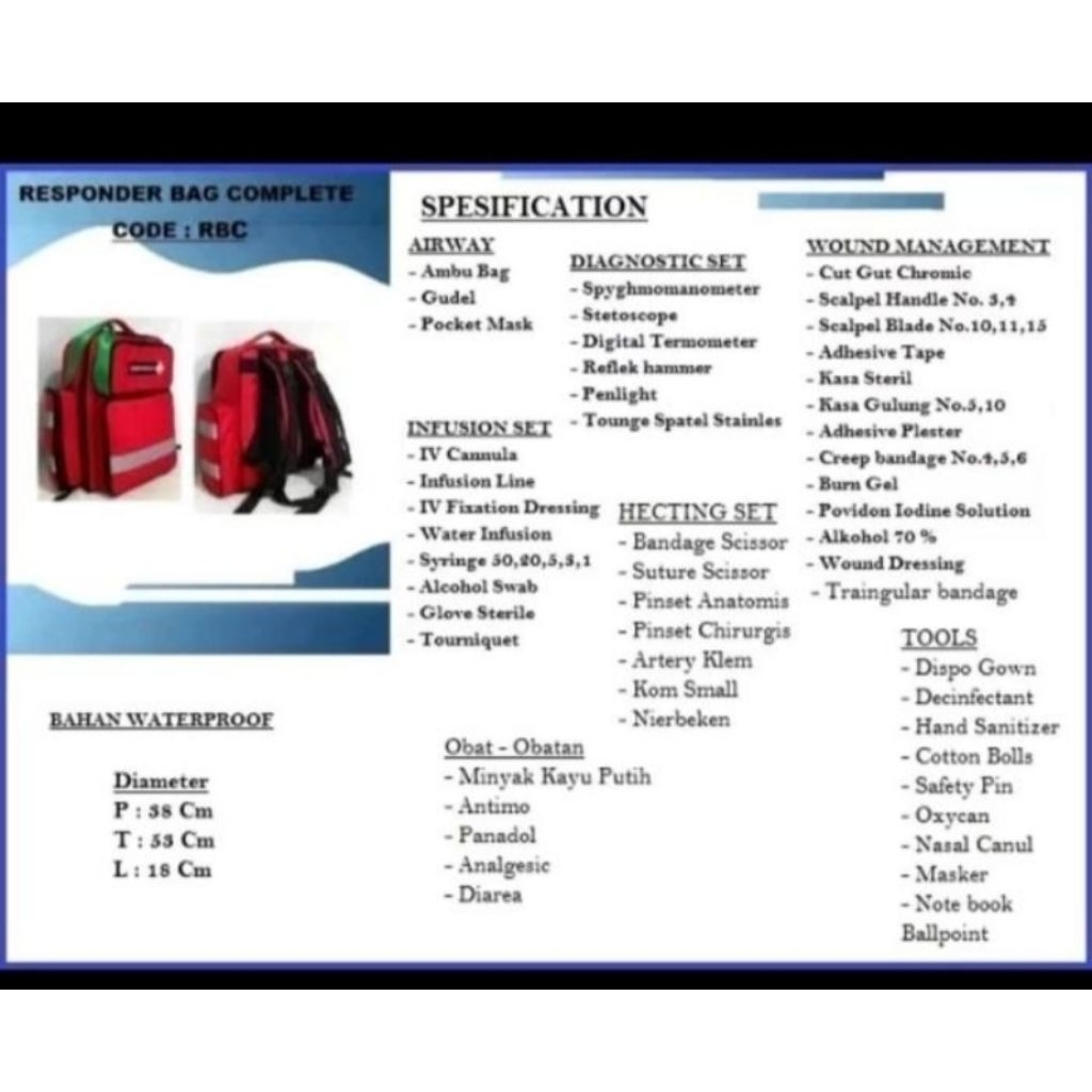 Tas Emergency Kit ( Emergency First Aid Kit ) Responder Bag Plus Isi
