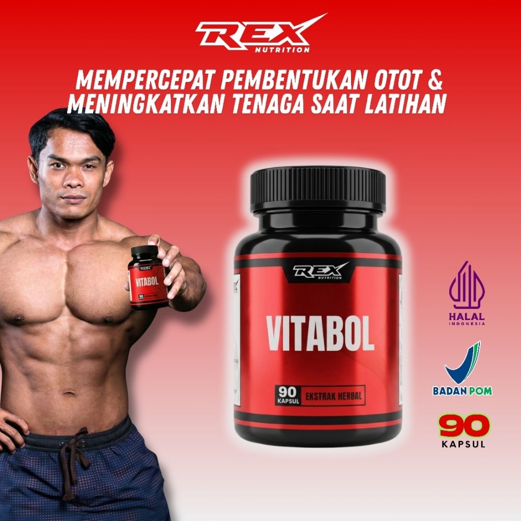 VITABOL 90 Kapsul Suplemen Pembentuk Otot | Suplemen Fitness Stamina Pria Testosteron Booster BPOM