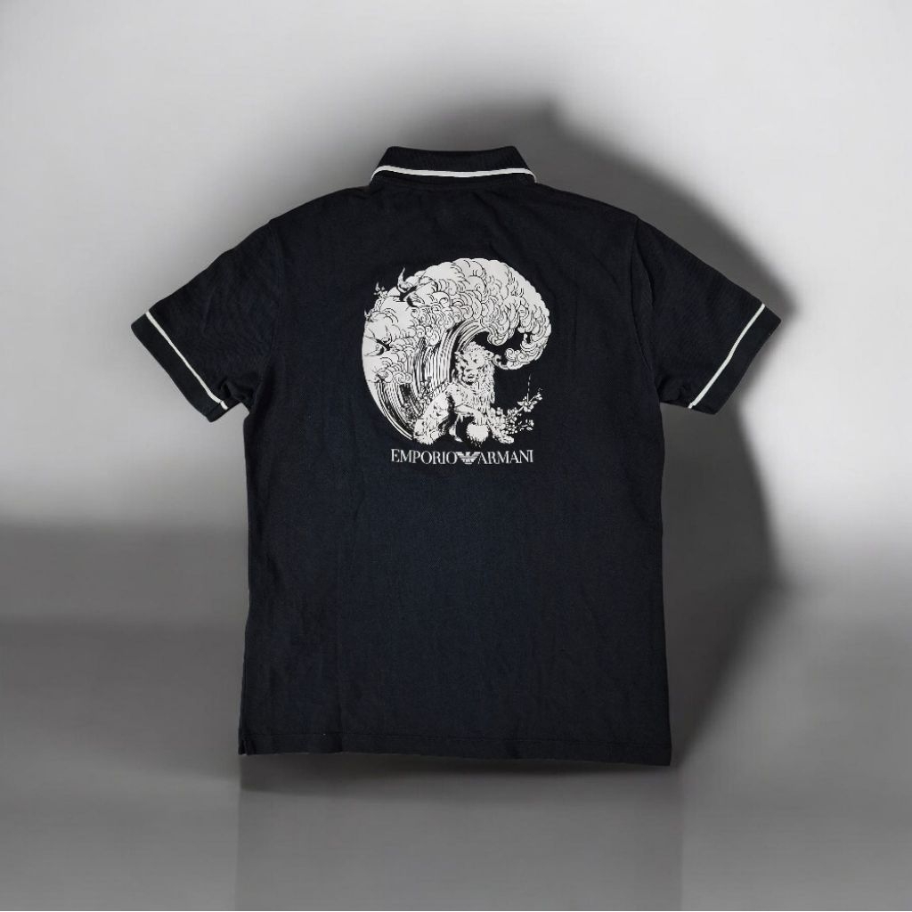 Emporio Armani Zodiac Logo Print Poloshirt Black Rare