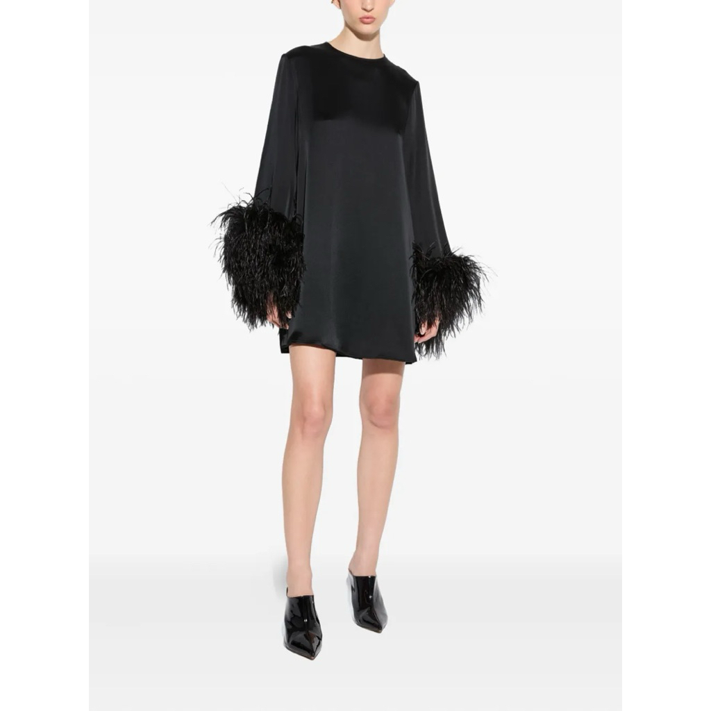 PRELOVED Zara Black Satin Basic Long Sleeve Fur Mini Dress Fashion Wanita