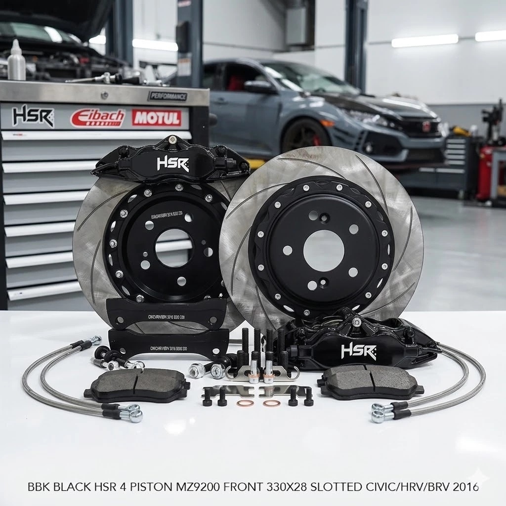 BBK BLACK HSR 4 PISTON MZ9200 FRONT 330X28 SLOTTED CIVIC HRV BRV 2016 BREMBO BBK HSR