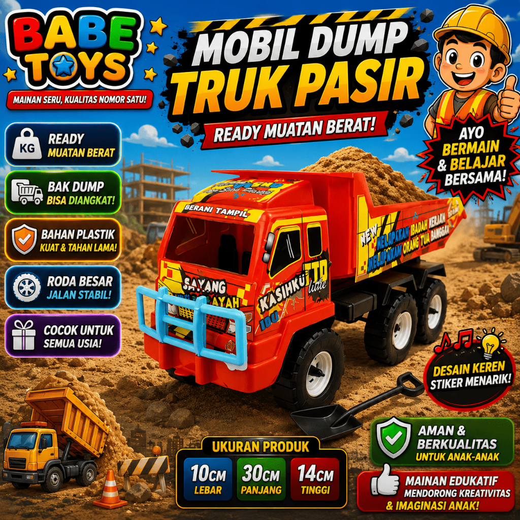 Mainan Truk Pasir Plastik TTD dengan Lampu LED, Ukuran 30 cm
