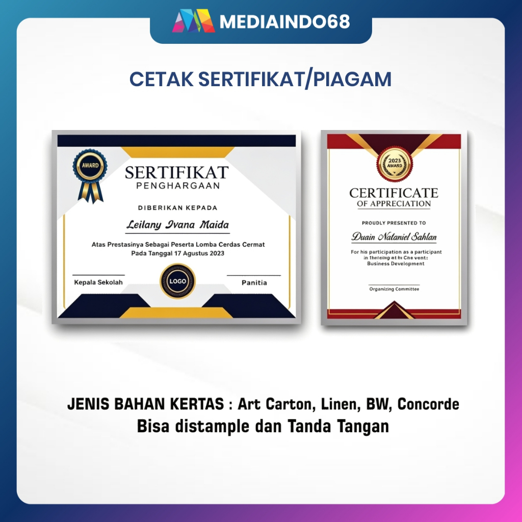 PRINT SERTIFIKAT-PIAGAM PENGHARGAAN CUSTOM