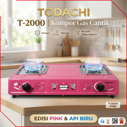 Todachi Kompor Gas 2 Tungku Pink Cantik T-2000 Premium Anti karat