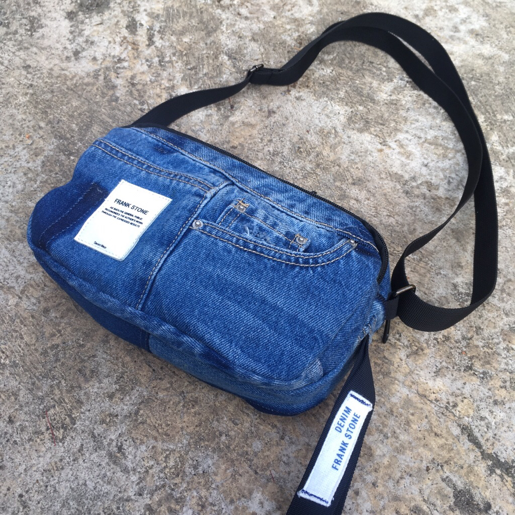 tas selempang pria wanita jeans FRANK STONE handmade upcycle denim