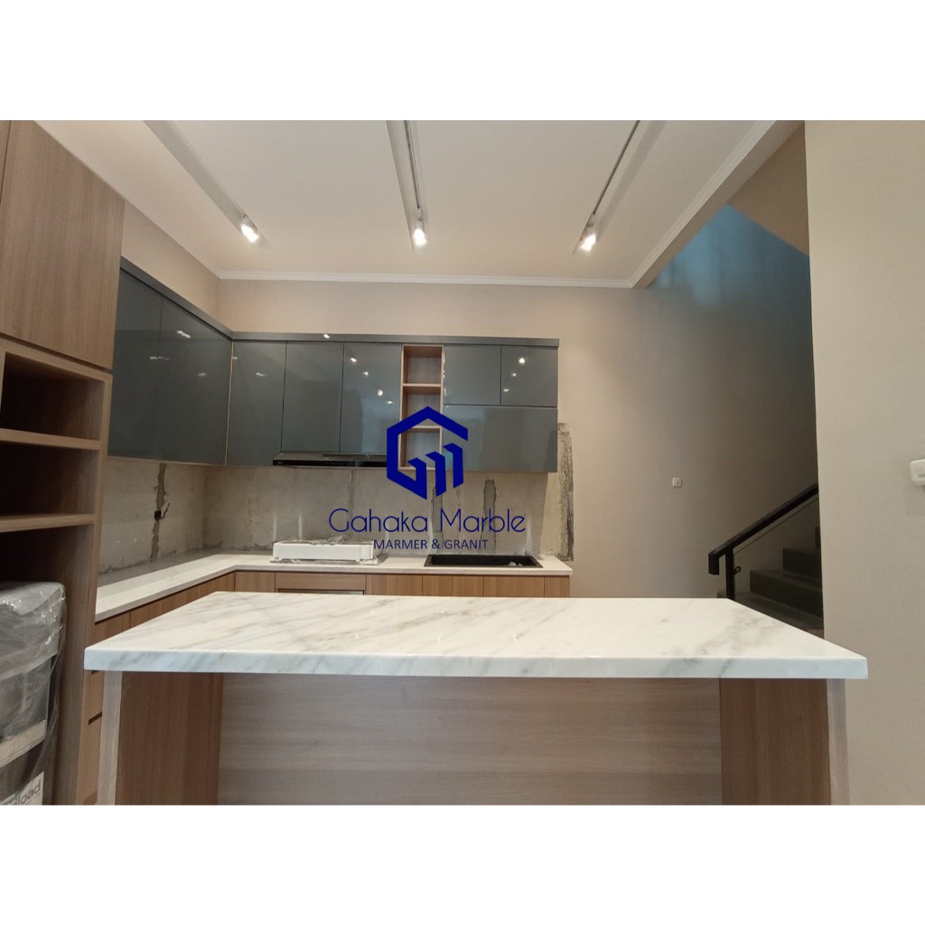 Top Table Marmer Bianco Alexander | Backsplash | Meja Makan Marmer | Meja Dapur Marmer Granit | Top 