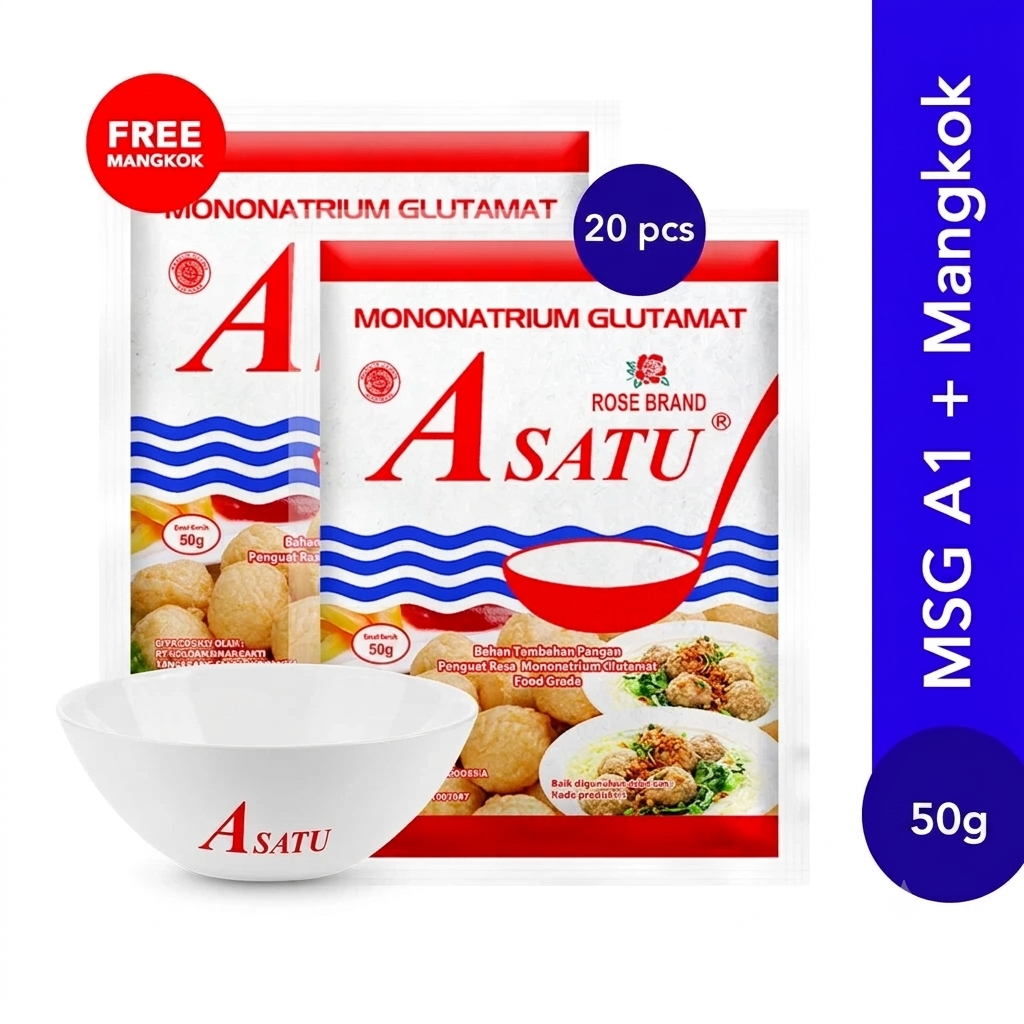 Rose Brand MSG Micin A Satu Asatu 50gr  - 1 Pack Isi 20 Pcs + Free Mangkok