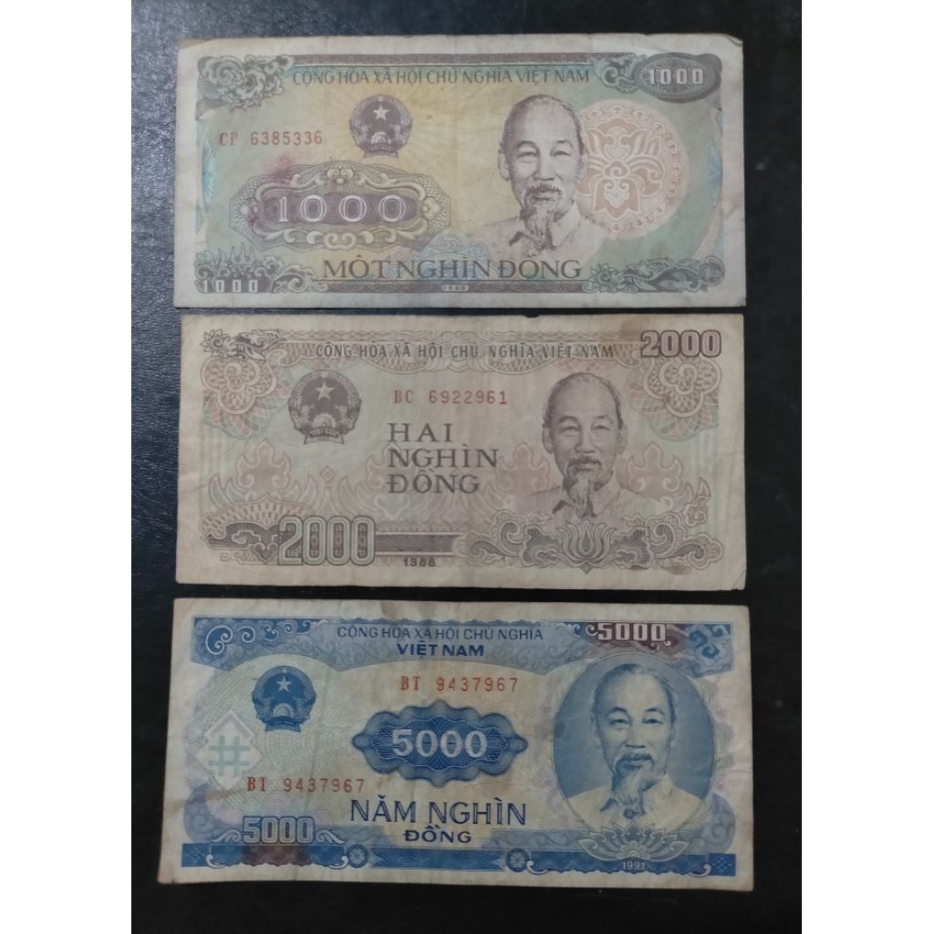 uang Vietnam 1000 dong 2000 dong 5000 dong bekas