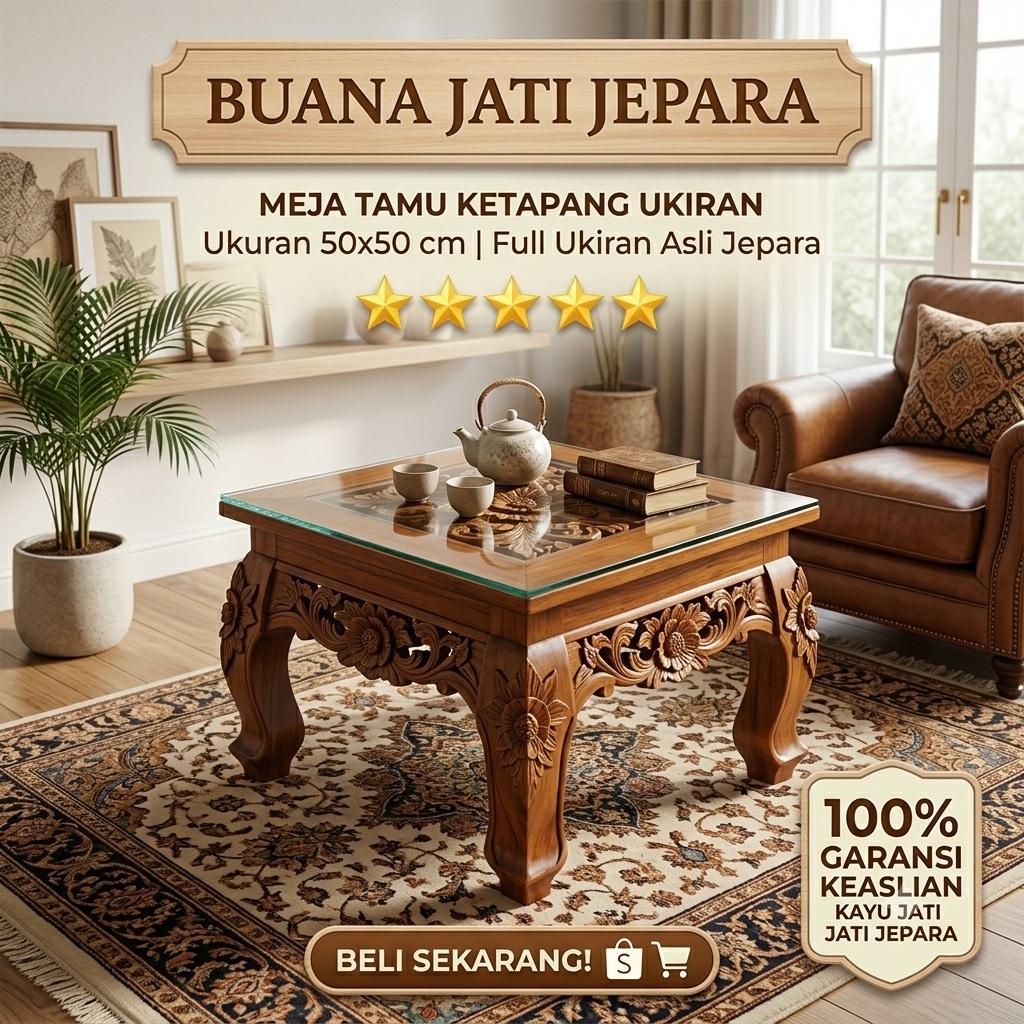 Meja Ketapang Jati - Meja Ketapang Ukiran - Meja Ketapang Kecil - Nakas Jati Harga Murah