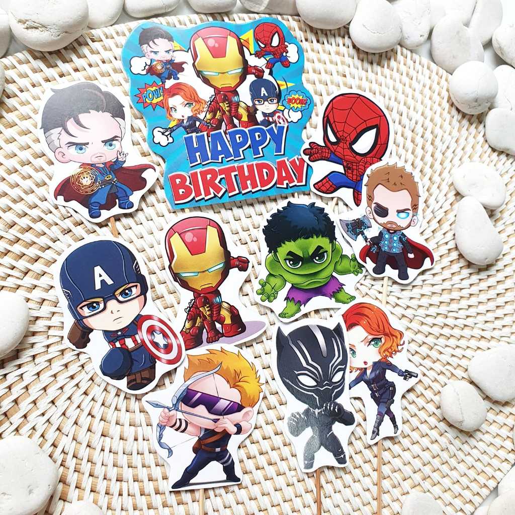 Superheroes Cake Topper Cupcake Pudding Birthday Tumpeng Hampers Hiasan Dekorasi Kue Pesta Decoratio