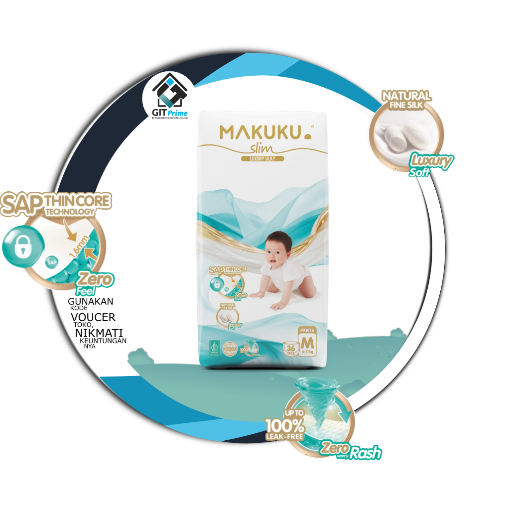 GIT - MAKUKU Popok Bayi Premium Diapers Slim Luxury Silky Dry Care,  Comfort FIT,  Slim care, XXL XL