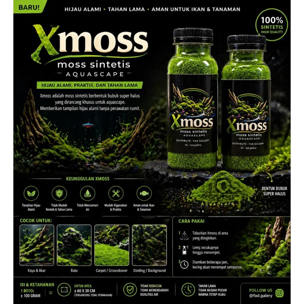 Xmoss Moss Sintetis Aquascape Hiasan Aquarium Moss Sintetis Bubuk