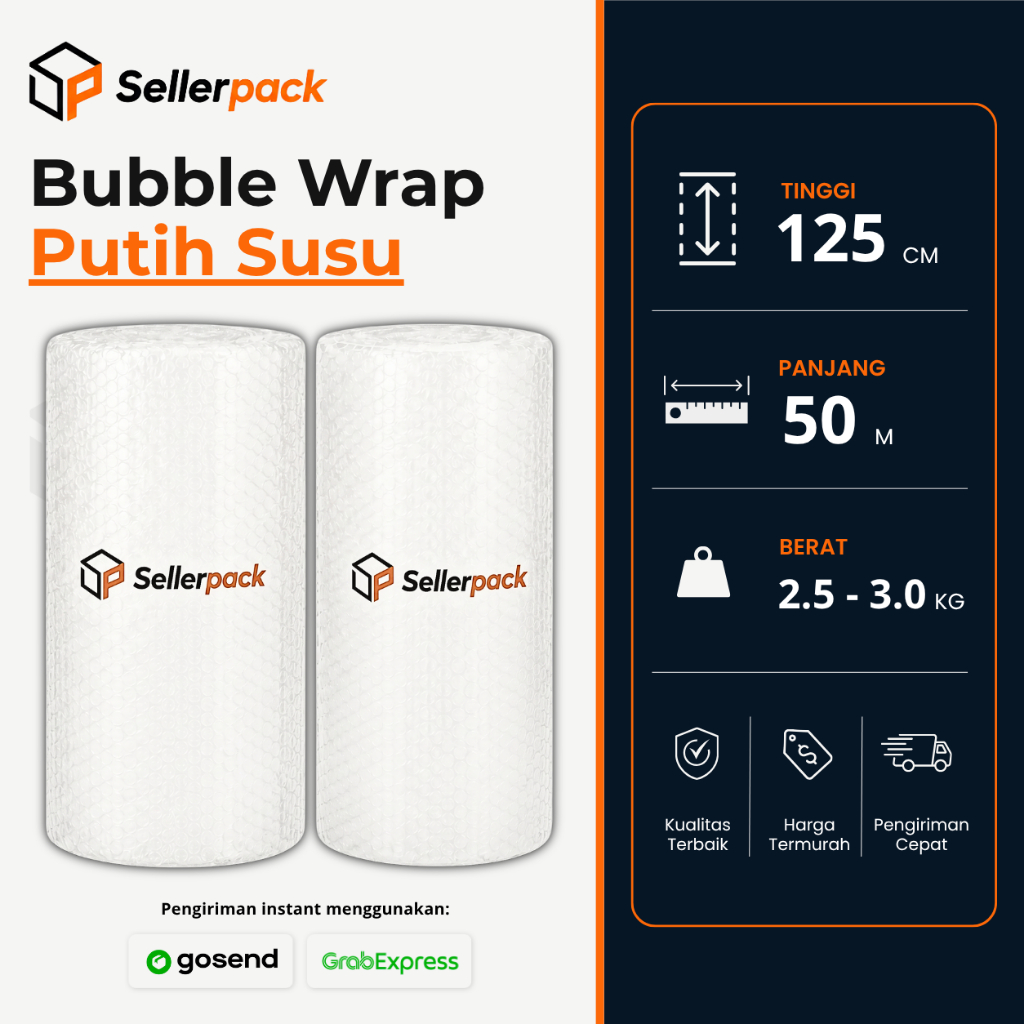 Bubble Wrap Putih Susu 125cm x 50m Premium Tebal Roll Utuh Plastik Bubblewrap Gelembung Packing Onli