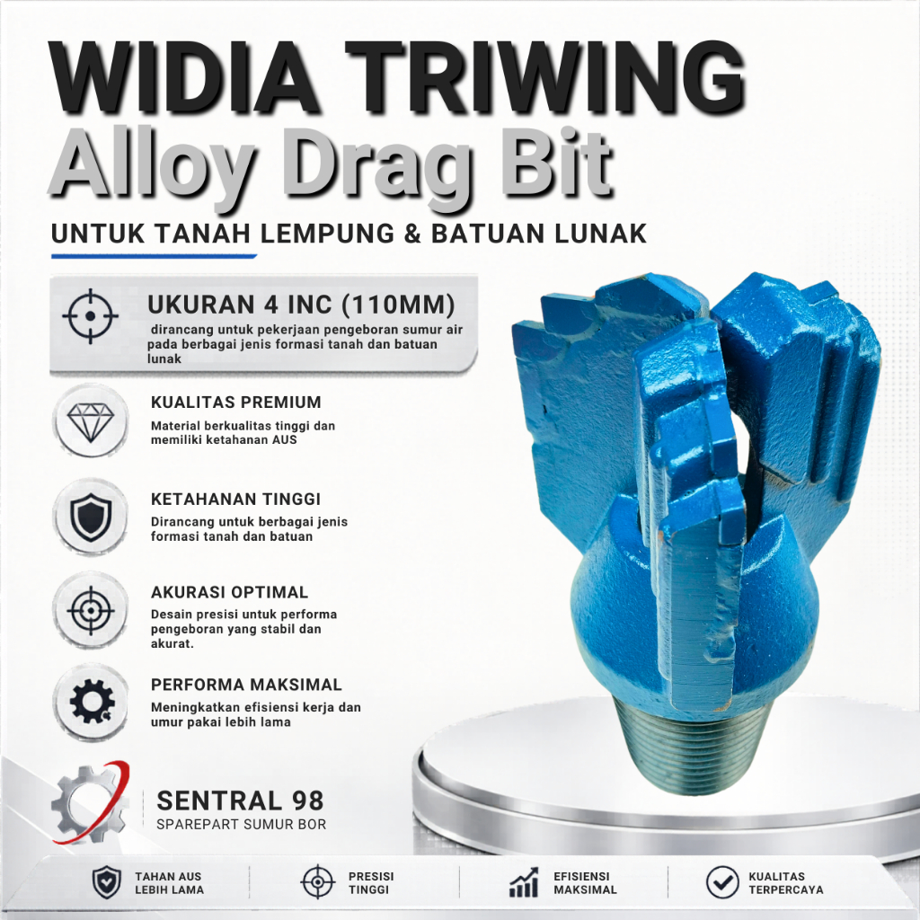 mata bor sumur triwing 4inc - mata bor triwing widia