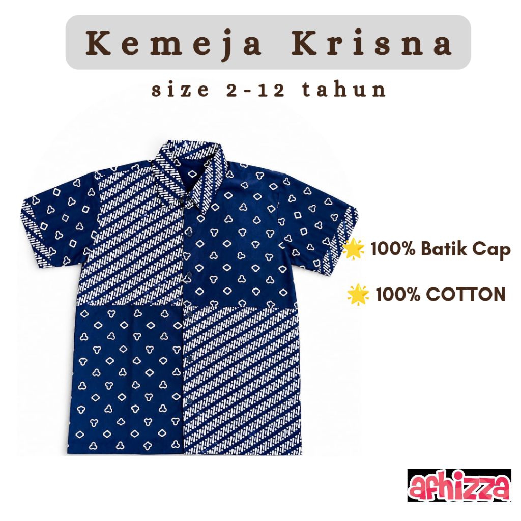 Kemeja Batik Navy Baju Batik Anak Kain Batik Cap Katun Batik Anak Laki Laki Anak Cowok Usia 2-13 Tah