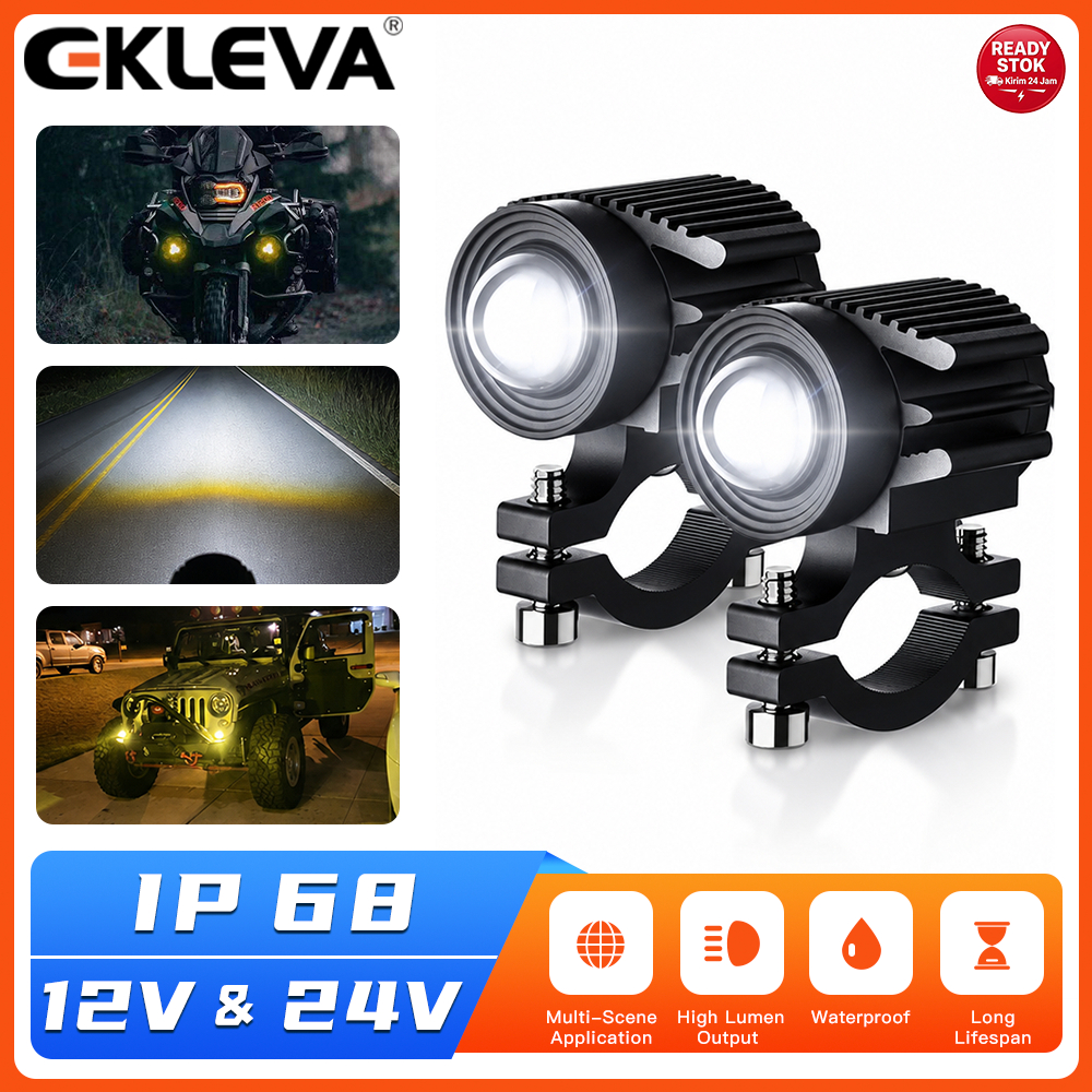 EKLEVA Lampu Kabut Motor LED 2PCS Lensa Proyektor 15W 3200LM IP68 12V 24V