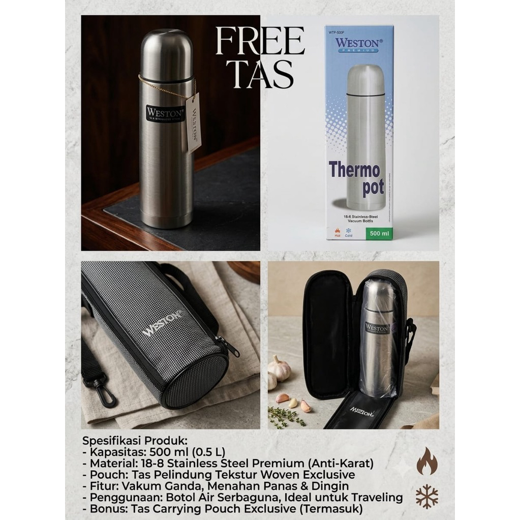 Termos Stainless Steel 500 Ml Air Panas & Dingin Weston Thermo Pot Termos Air vaccum Hot And Cool We