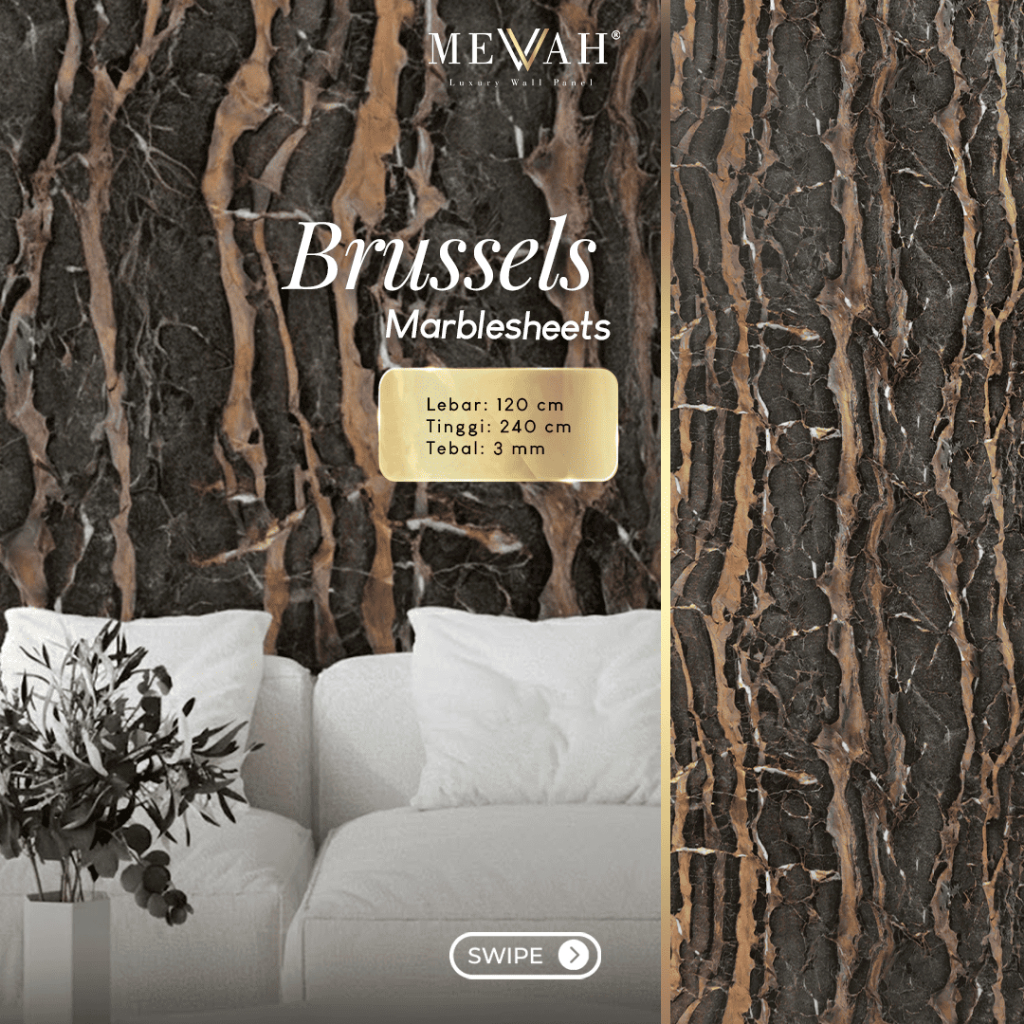 Mevvah Marble Series Wall Panel Motif Brussels - Wall Panel Dinding Motif Marmer