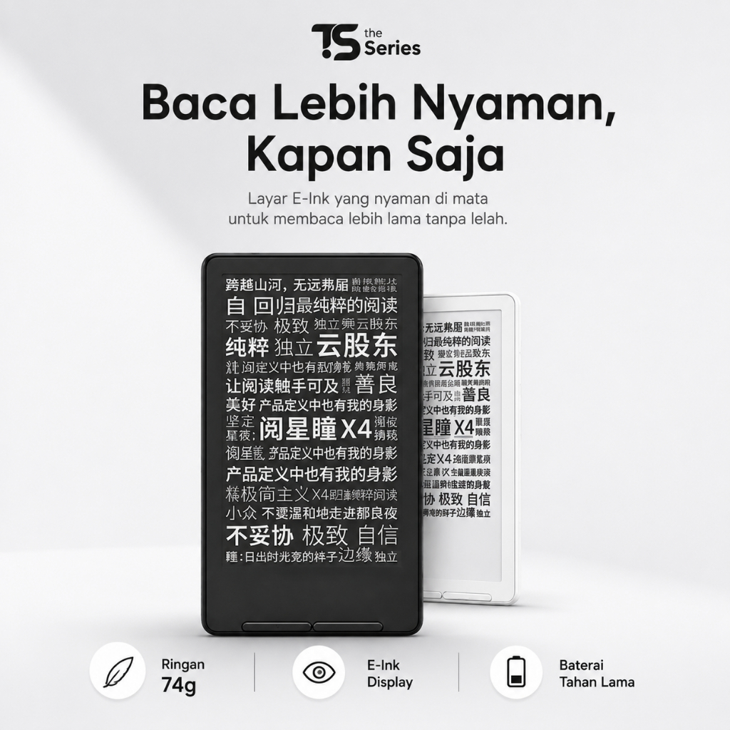 READY Xteink X4 E-Reader Magnetic Ultra Thin 4.3" Layar E-Ink | Mini eReader Portable | Portable E-P