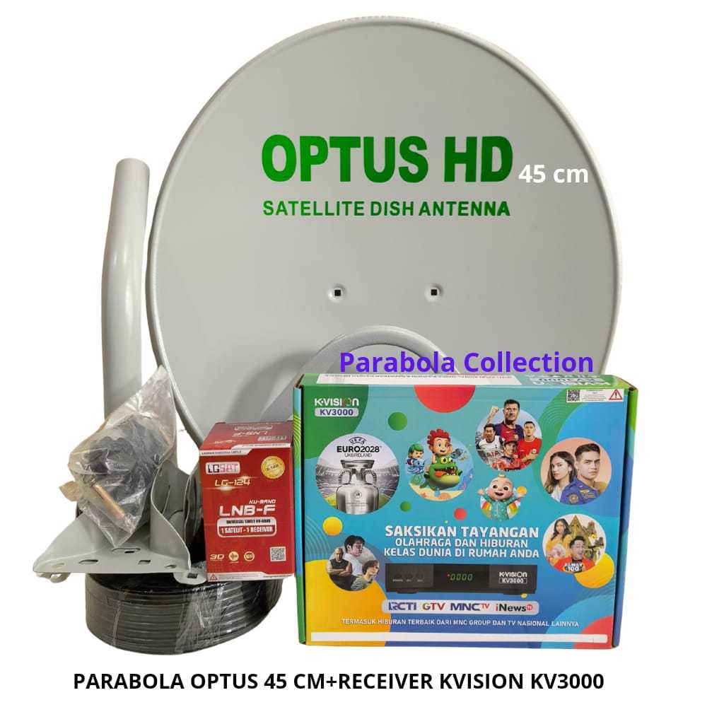 Parabola Optus 45 cm Full Set Lengkap + Receiver Kvision KV3000