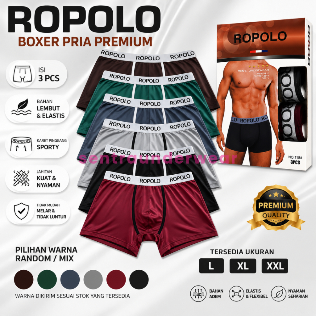 Grosir 6pcs BOXER ROPOLO, Celana Dalam Pria Boxer, CD BOXER PRIA DEWASA, CD RAPOLO