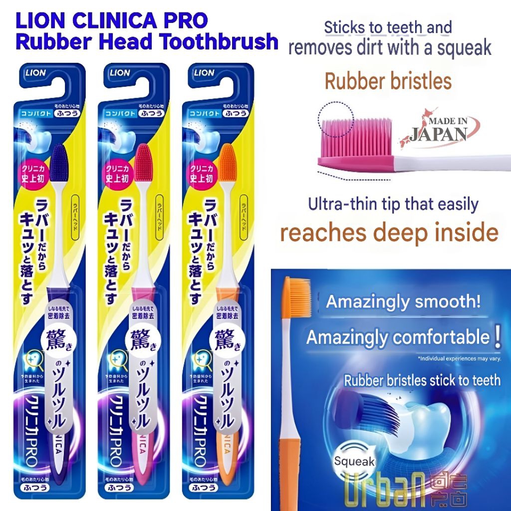 LION CLINICA PRO Rubber Head Compact Regular Toothbrush - Original Made in Japan