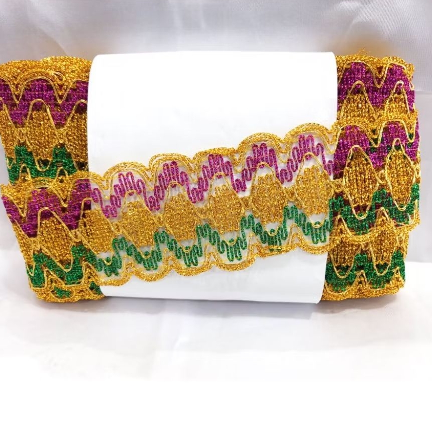 Renda 1795 lebar 7 cm/renda isi 15 meter/renda besar warna/renda mas kombinasi/renda emas