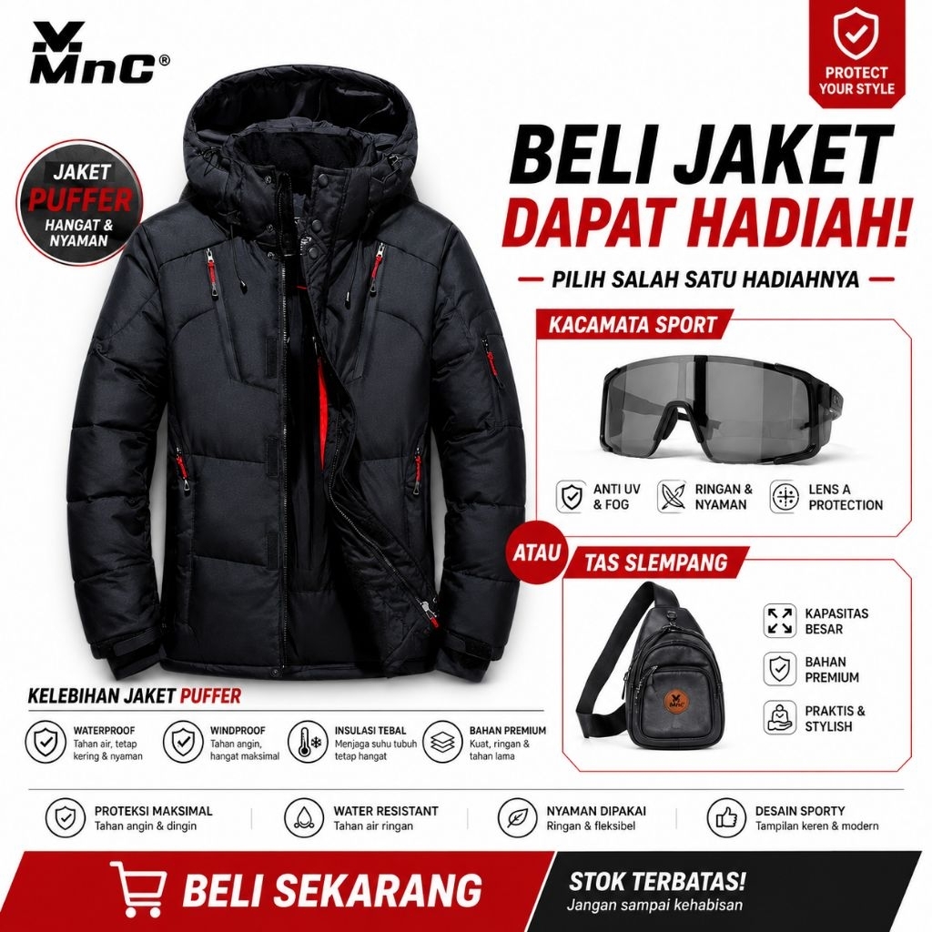 Jaket Anti Air Tebal MnG Pria wanita Waterproof Windproof Winter Outdoor Puffer Tebal Musim Dingin